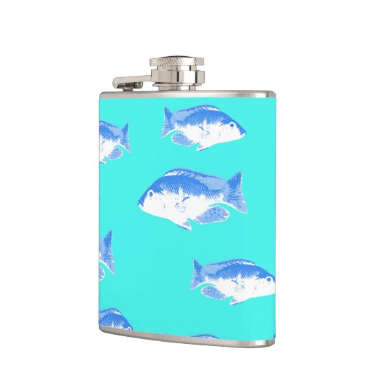 Blauwe vis op turquoise heupfles (Links)