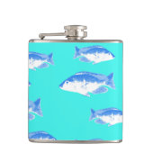 Blauwe vis op turquoise heupfles (Voorkant)