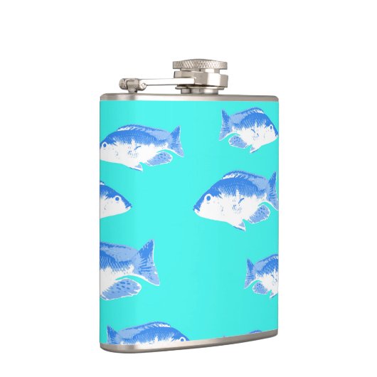 Blauwe vis op turquoise heupfles (Rechts)