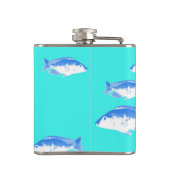 Blauwe vis op turquoise heupfles (Achterkant)
