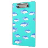 Blauwe vis op turquoise klembord (Links)
