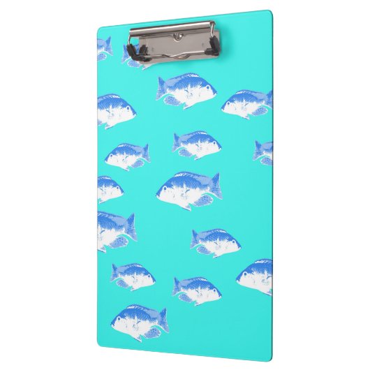 Blauwe vis op turquoise klembord (Links)