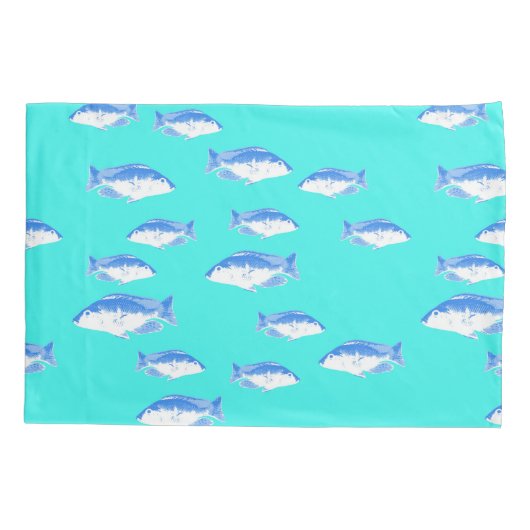 Blauwe vis op turquoise kussensloop (Achterkant)