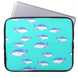 Blauwe vis op turquoise laptop sleeve