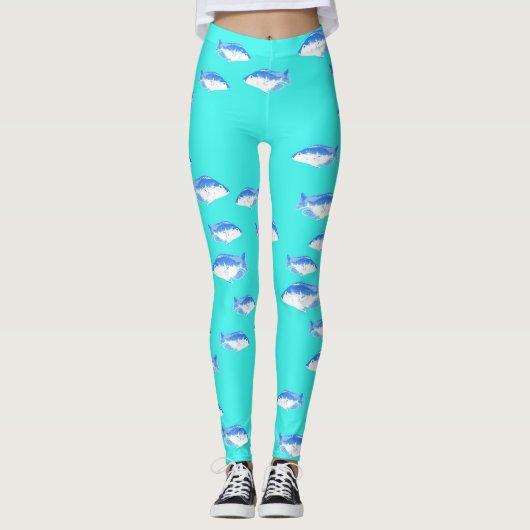 Blauwe vis op turquoise leggings (Voorkant)