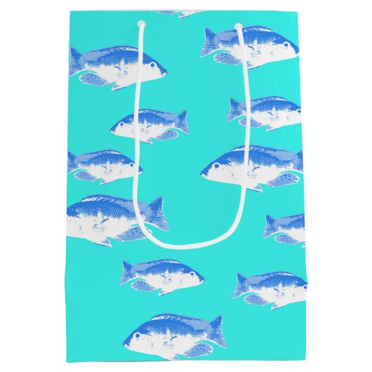 Blauwe vis op turquoise medium cadeauzakje (Achterkant)