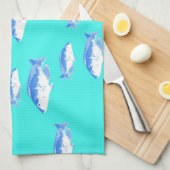 Blauwe vis op turquoise theedoek (Quarter Fold)