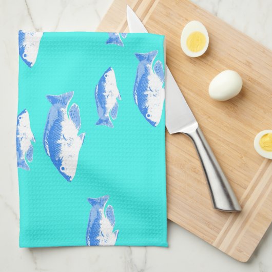 Blauwe vis op turquoise theedoek (Quarter Fold)