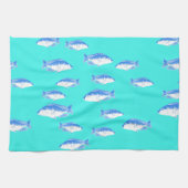 Blauwe vis op turquoise theedoek (Horizontaal)