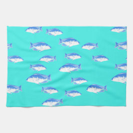 Blauwe vis op turquoise theedoek