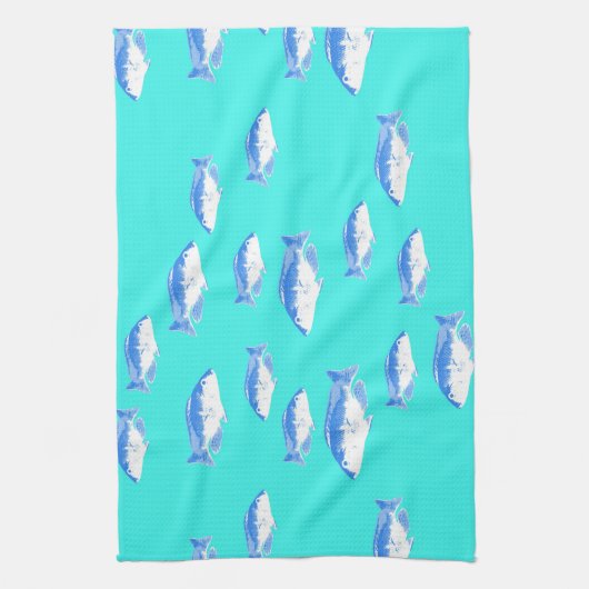 Blauwe vis op turquoise theedoek (Verticaal)
