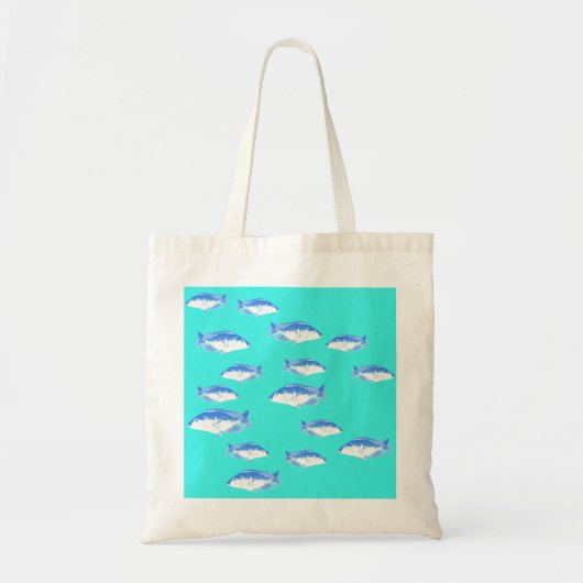 Blauwe vis op turquoise tote bag (Voorkant)
