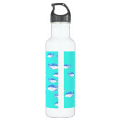 Blauwe vis op turquoise waterfles (Achterkant)