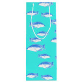 Blauwe vis op turquoise wijn cadeautas (Achterkant)
