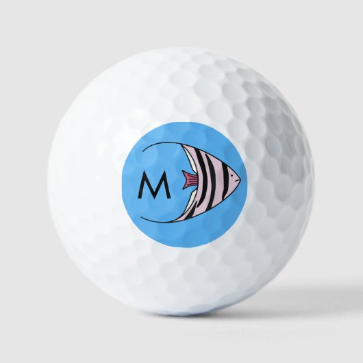 Blauwe vis patroon monogram golfballen (Voorkant)