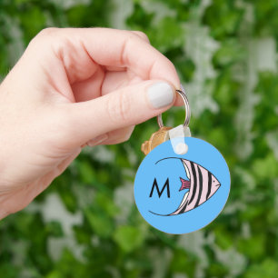 Blauwe vis patroon monogram sleutelhanger