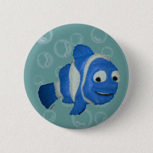 Blauwe vis ronde button 5,7 cm