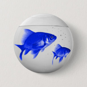 Blauwe vis ronde button 5,7 cm