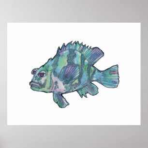 Blauwe vis Sparkly Children's Wall Art Poster