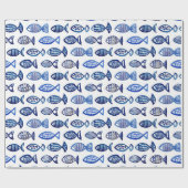 Blauwe vis waterverf. Moderne marine nautische. wa Cadeaupapier (Vlak)