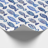 Blauwe vis waterverf. Moderne marine nautische. wa Cadeaupapier (Hoek)