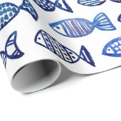 Blauwe vis waterverf. Moderne marine nautische. wa Cadeaupapier (Rol Hoek)