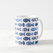 Blauwe vis waterverf. Zeevaart. Modern Koffiemok (Voorkant rechts)