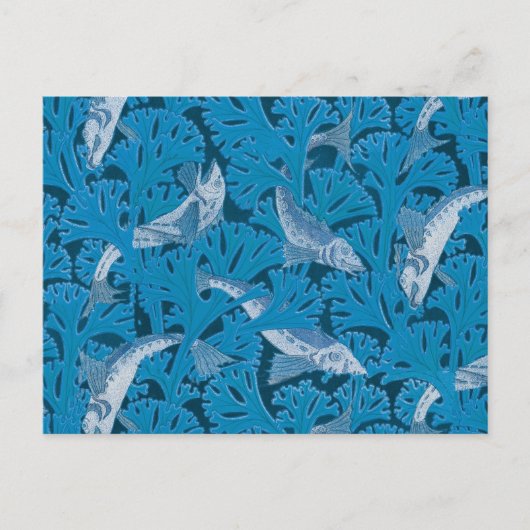 Blauwe Vis & Zeewier: Art Nouveau Nautisch Briefkaart (Voorkant)