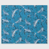  Blauwe Vis & Zeewier: Art Nouveau Nautisch Cadeaupapier (Vlak)