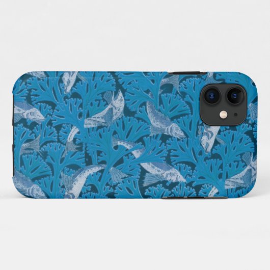  Blauwe Vis & Zeewier: Art Nouveau Nautisch Case-Mate iPhone Case (Achterkant (horizontaal))