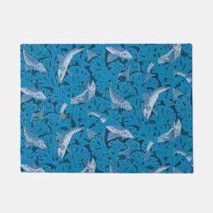 Blauwe Vis & Zeewier: Art Nouveau Nautisch Deurmat