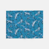 Blauwe Vis & Zeewier: Art Nouveau Nautisch Fleece Deken (Voorkant (Horizontaal))