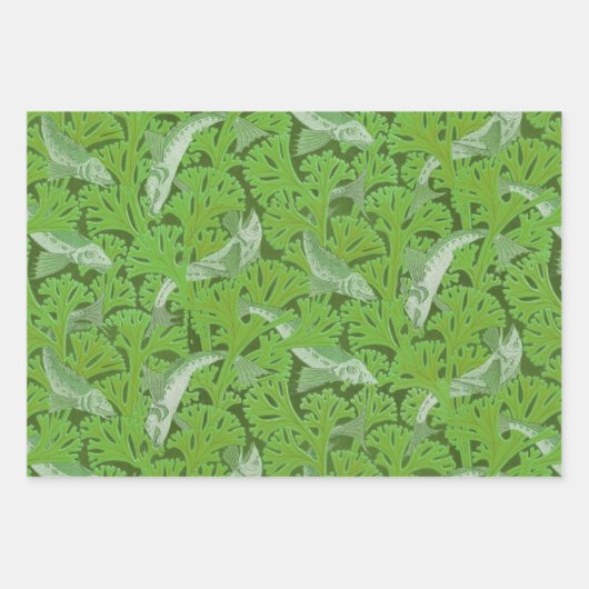  Blauwe Vis & Zeewier: Art Nouveau Nautisch Inpakpapier Vel (Voorkant 3)