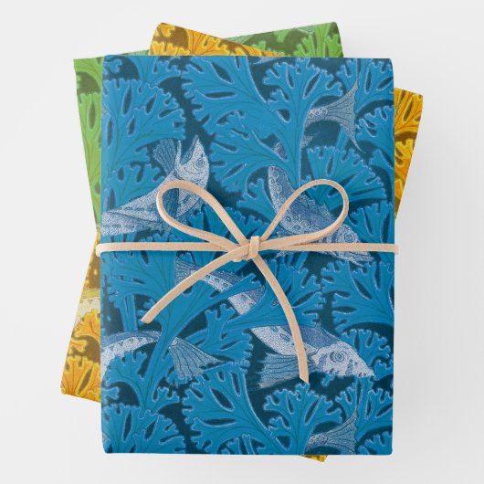  Blauwe Vis & Zeewier: Art Nouveau Nautisch Inpakpapier Vel (In situ)