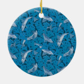  Blauwe Vis & Zeewier: Art Nouveau Nautisch Keramisch Ornament (Achterkant)