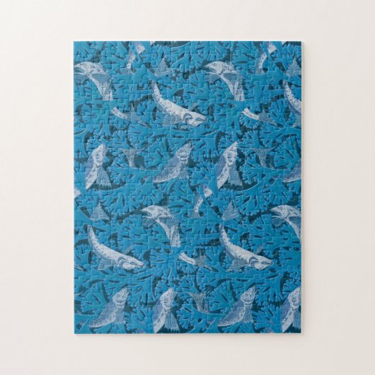  Blauwe Vis & Zeewier: Art Nouveau Nautisch Legpuzzel (Verticaal)