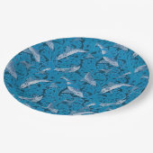  Blauwe Vis & Zeewier: Art Nouveau Nautisch Papieren Bordje (Gekanteld)