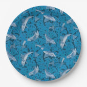  Blauwe Vis & Zeewier: Art Nouveau Nautisch Papieren Bordje (Voorkant)