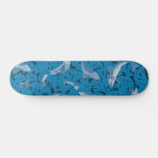Blauwe Vis & Zeewier: Art Nouveau Nautisch Persoonlijk Skateboard (Horizontaal)