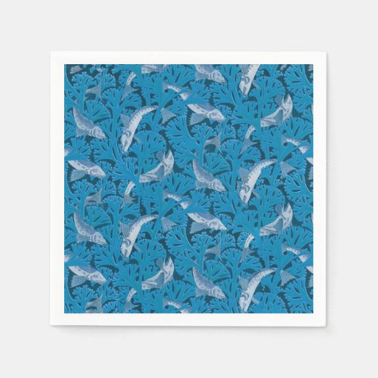  Blauwe Vis & Zeewier: Art Nouveau Nautisch Servet (Voorkant)