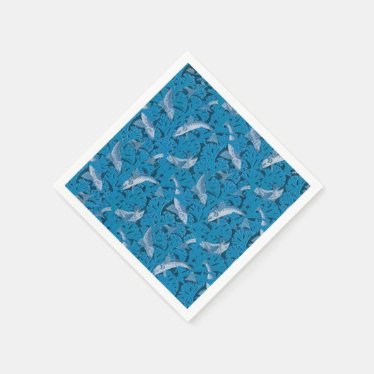 Blauwe Vis & Zeewier: Art Nouveau Nautisch Servet (Hoek)