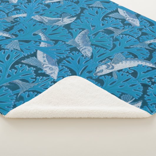 Blauwe Vis & Zeewier: Art Nouveau Nautisch Sherpa Deken (3/4)