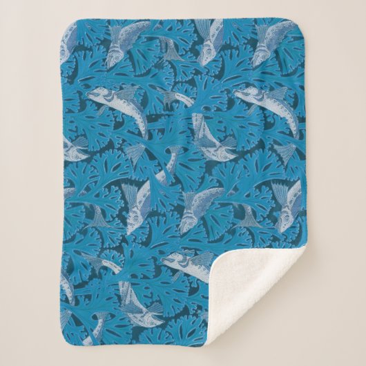 Blauwe Vis & Zeewier: Art Nouveau Nautisch Sherpa Deken (Voorkant)