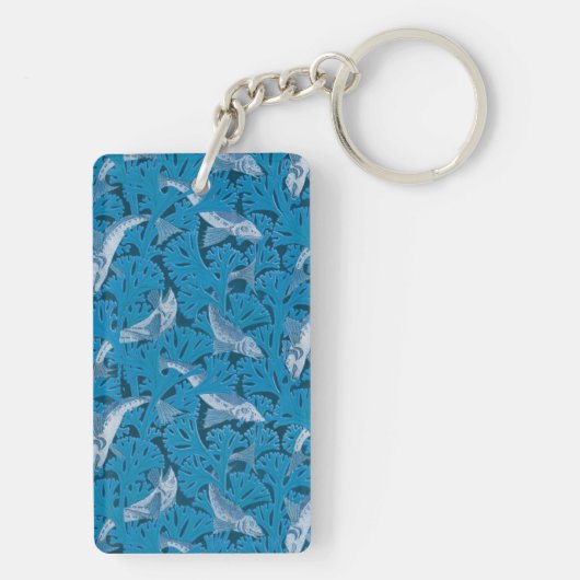  Blauwe Vis & Zeewier: Art Nouveau Nautisch Sleutelhanger (achterkant)
