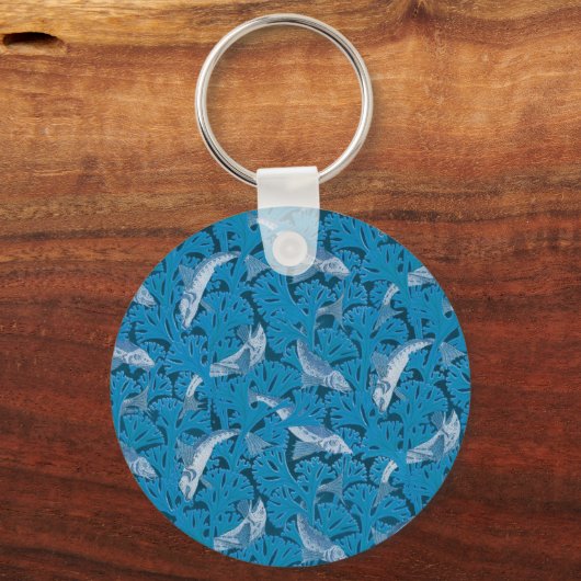 Blauwe Vis & Zeewier: Art Nouveau Nautisch Sleutelhanger (Achterkant)