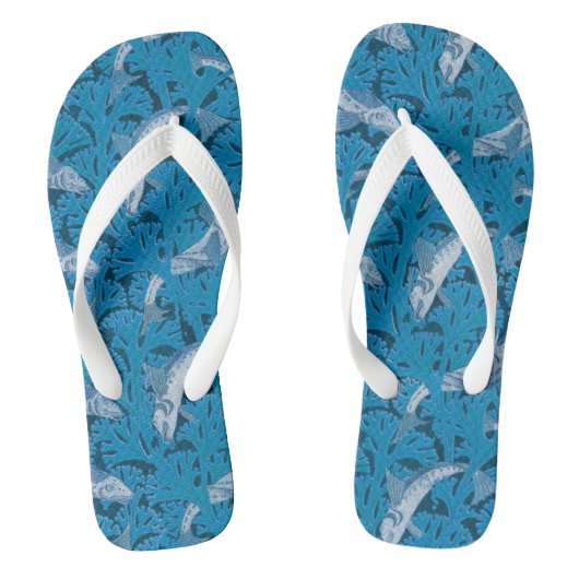 Blauwe Vis & Zeewier: Art Nouveau Nautisch Teenslippers (Voetbed)