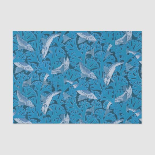 Blauwe Vis & Zeewier: Art Nouveau Nautisch Tissuepapier (Voorkant)
