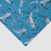 Blauwe Vis & Zeewier: Art Nouveau Nautisch Tissuepapier (Detail)