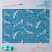 Blauwe Vis & Zeewier: Art Nouveau Nautisch Tissuepapier (Craft)