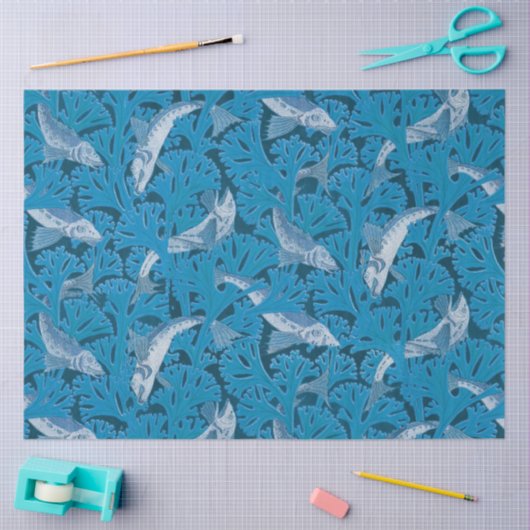 Blauwe Vis & Zeewier: Art Nouveau Nautisch Tissuepapier (Craft)